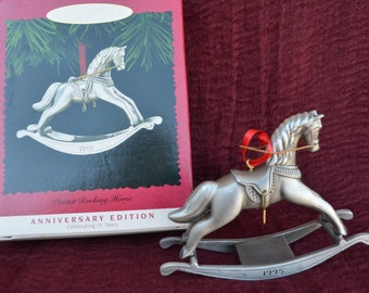 Hallmark Anniversary Edition Pewter Rocking Horse 1995 Christmas Tree Gift Exchange Stocking Stuffer Ideas