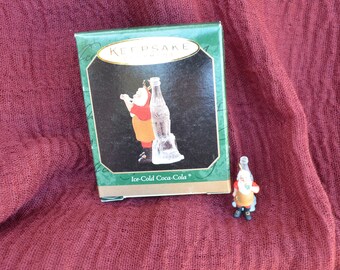 Hallmark Keepsake Miniature Tree Ornament "Ice - Cold Coca - Cola" Santa Drinking A Bottle Of Coke Small Christmas Tree Decor