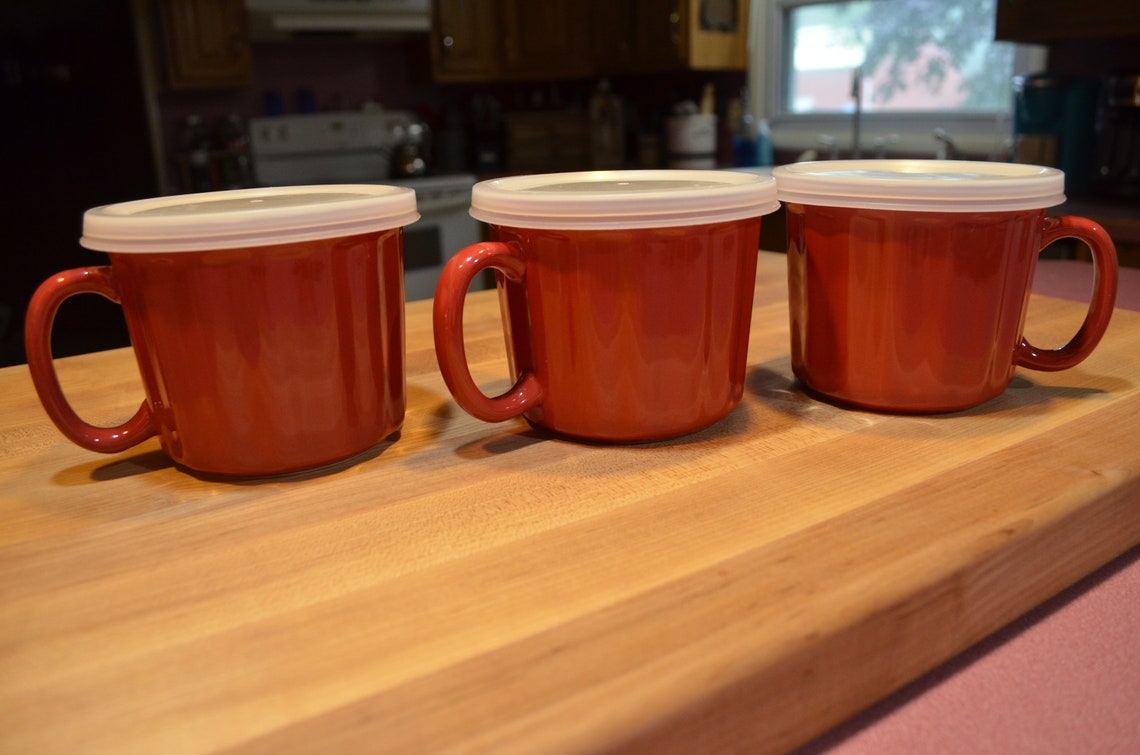 Soup Cup Good Cook 18 Ounce With Lid Large Mugs Red Soup Crock Etsy