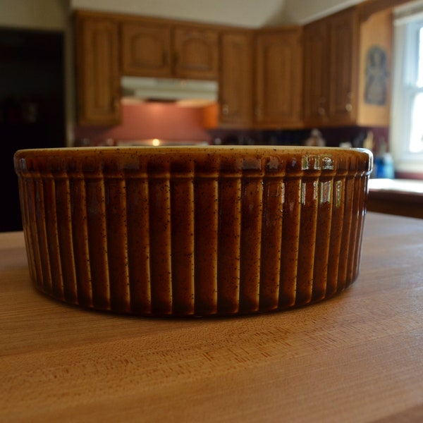 Ernest John Creations Baking Dish 2 Quart Mid Century Two Tone Brown Casserole Serving Dish