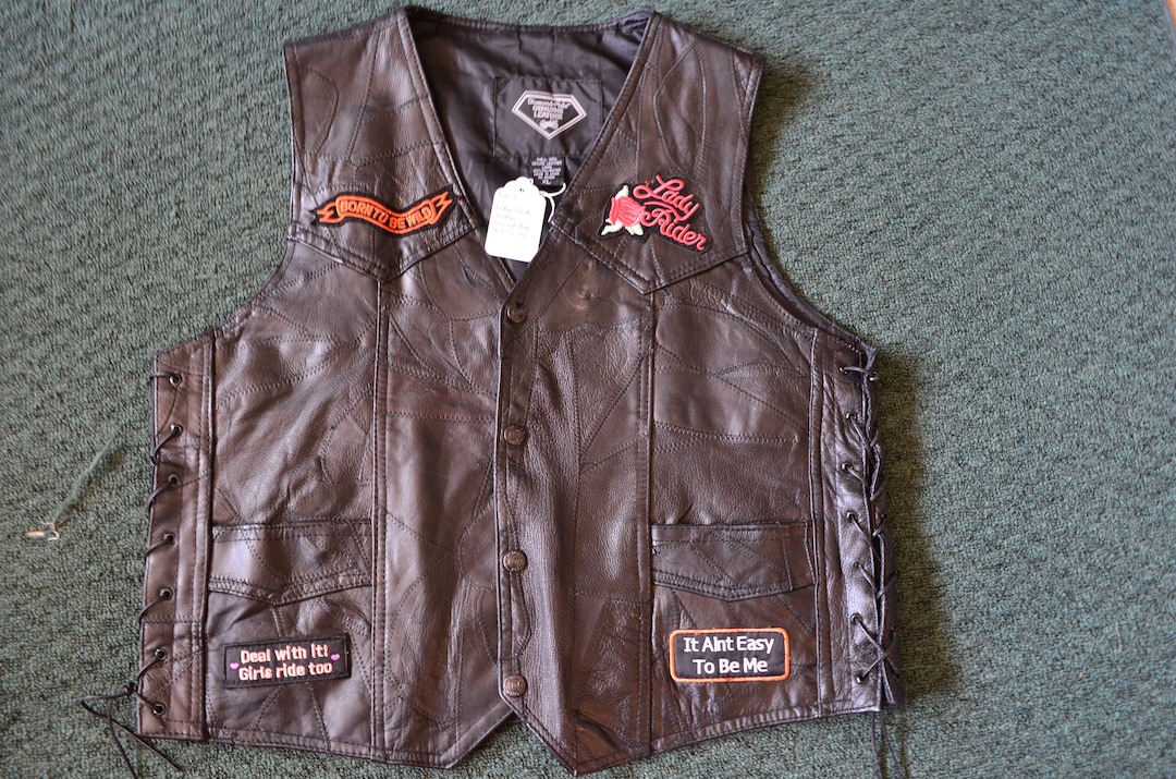Diamond Plate Genuine Leather Motorcycle Riders Vest With 10 Patches ...