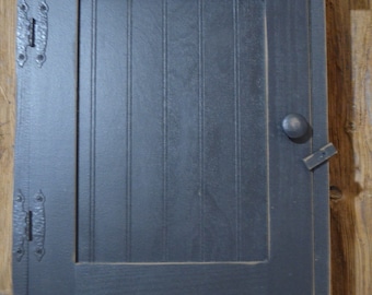 Painted Black Display Cupboard with Door and Shelves Kitchen Bathroom Hallway Solid Wood Cupboard Country Rustic Farmhouse Primitive Decor