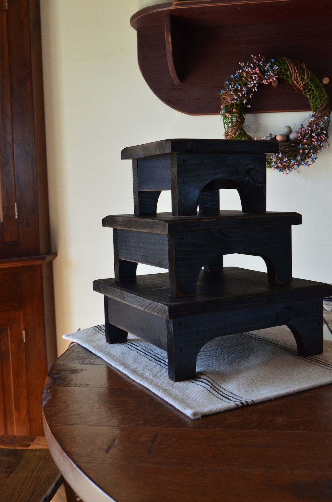Rustic Wood 3 Piece Set Display Risers Black Primitive Farmhouse ...