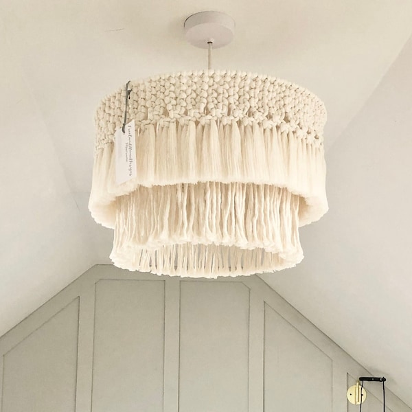 Macrame Chandelier Light Shade Lamp Shade, Choice of Colours, Two Tier Tiered, Bedroom, Nursery, Boho, Fringe, Tassel, Pendant, Ceiling