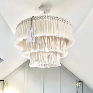 Macrame Chandelier Light Shade Lamp Shade, Natural Ecru, Three Tier Tiered, Bedroom, Nursery, Boho, Fringe, Tassel, Pendant, Ceiling, Braid