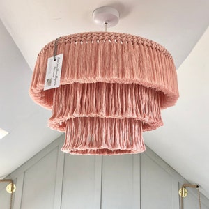 Macrame Chandelier Light Shade Lamp Shade, Blossom Pink, Three Tier Tiered, Bedroom, Nursery, Boho, Fringe, Tassel, Pendant, Ceiling, Braid