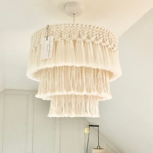 Macrame Chandelier Light Shade Lamp Shade, Choice of Colours, Three Tier Tiered, Bedroom, Nursery, Boho, Fringe, Tassel, Pendant, Ceiling