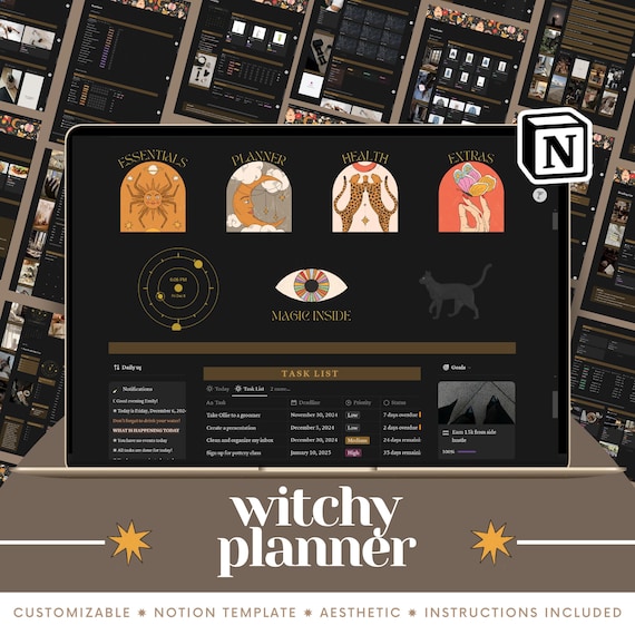 2026 Witchy Notion Planner: Ultimate Life Planner, Dark Tarot Journal and Soft witch organizer