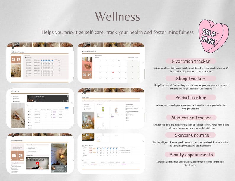 Many trackers in the planner that help you stay persistant with your routines.