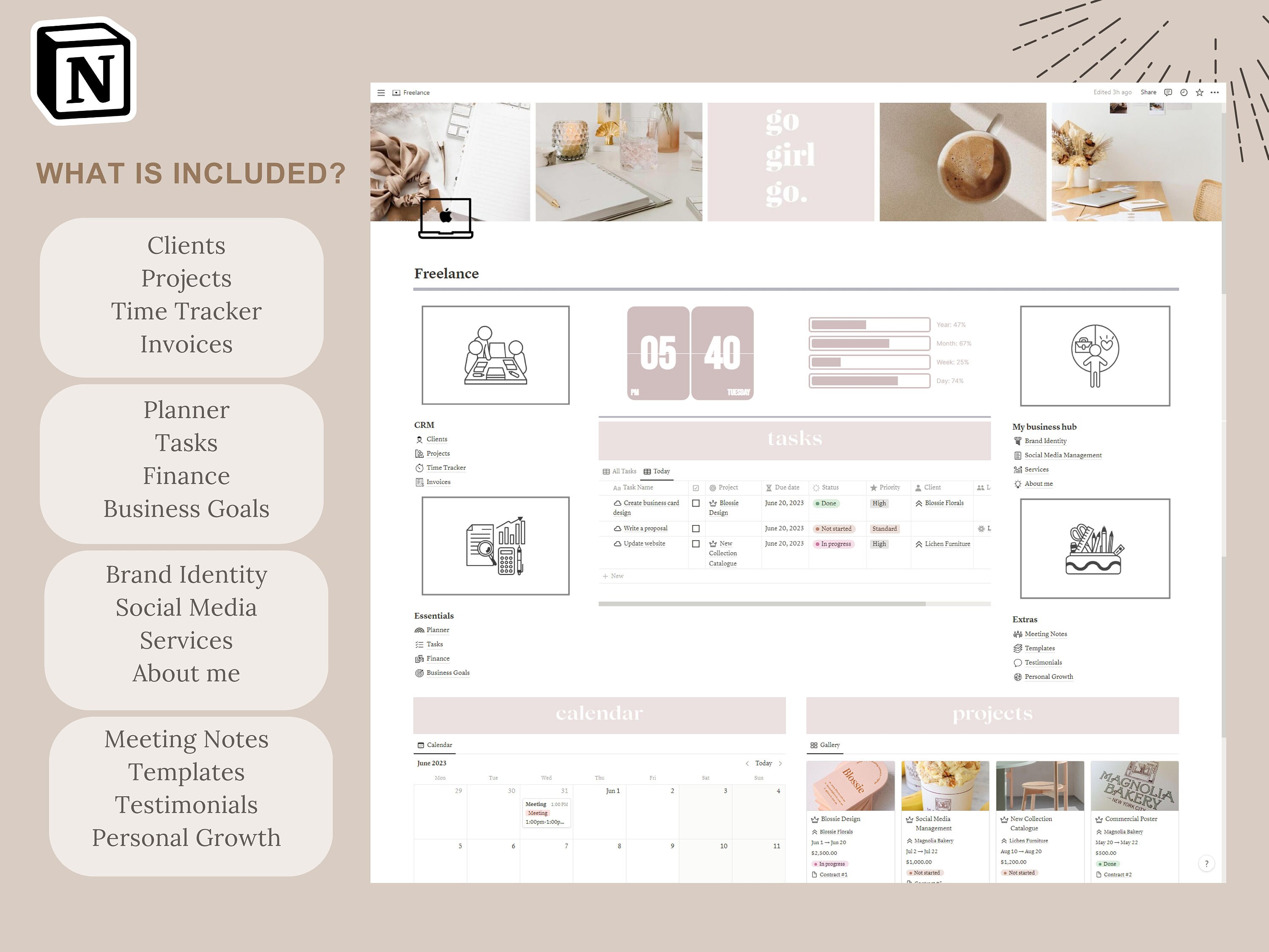 Notion Business Planner Template for Freelancers, CRM Dashboard and ...