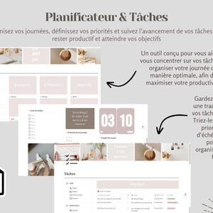 May include: A digital planner and task management system with a pink and white colour scheme. The planner includes sections for monthly, weekly, and daily planning, as well as a task list. The image also includes a digital flip clock with the numbers 03 and 10.
