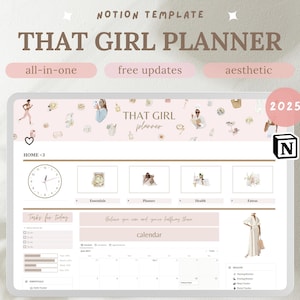 Notion Planner Template | That Girl Digital Planner | All in One Life Planner | Notion Dashboard | Personal Planner | Habit Tracker
