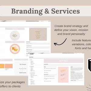 Pu&ograve; includere: Presentazione digitale su branding e servizi, con esempi di identit&agrave; del marchio, variazioni del logo e palette di colori. Il testo include "SMALL STEPS EVERY DAY". Presentazione per creare una strategia di marca.