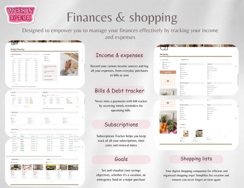 Budget planning has 3 different databases-Income, Expenses and Monthly summary which calculates your balance.