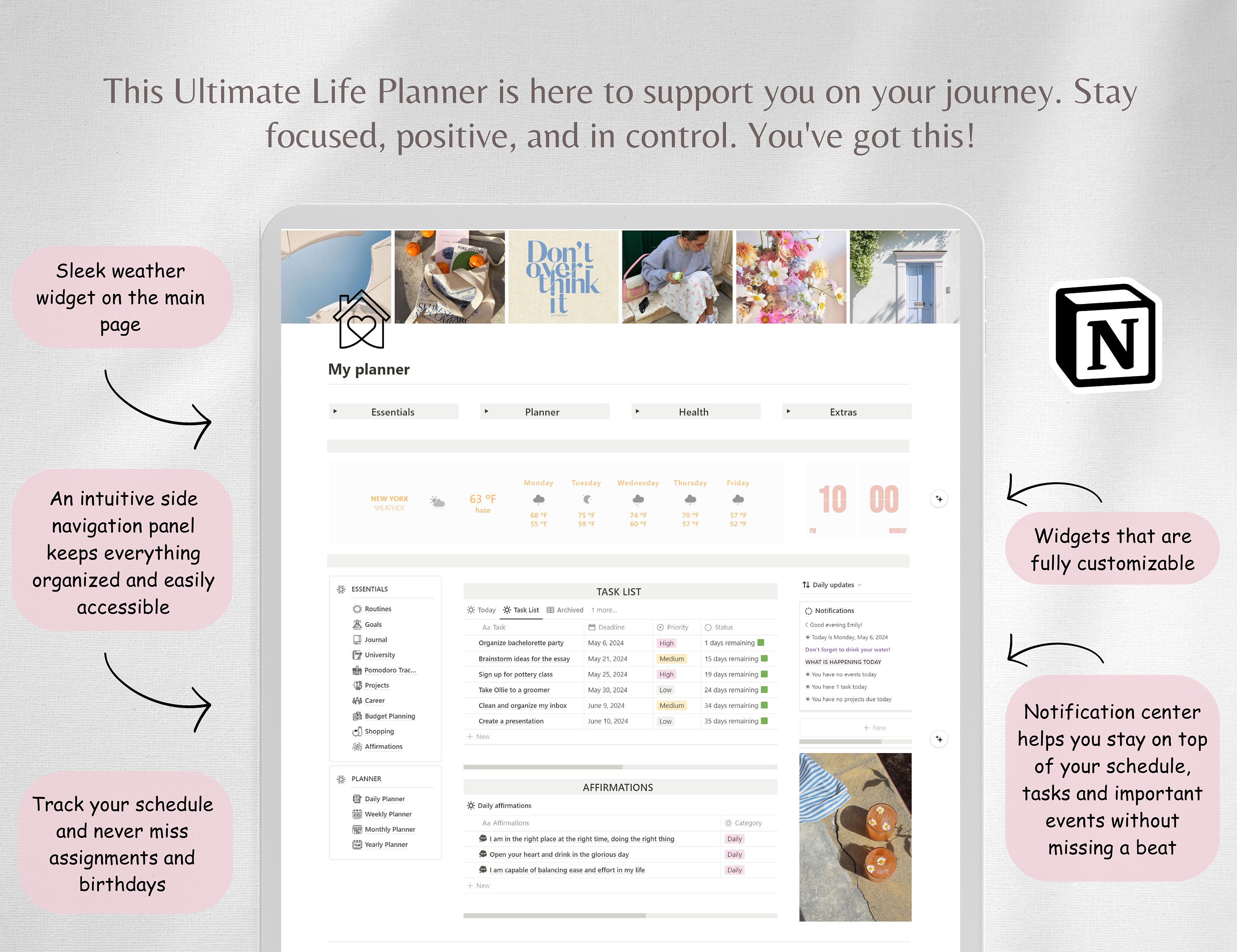 Notion Template Planner | Ultimate Life Planner | That Girl All in One ...