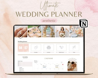 Sjabloon bruiloftplanner concept | Esthetisch begrip bruiloftsdashboard | Digitale bruiloftplanner | Sjabloon Notion-huwelijksbudget
