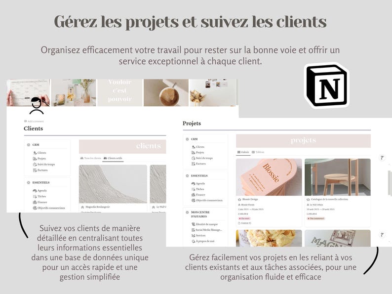 Notion modèle freelance | Business Freelancer Planner | Work Dashboard | Client Tracker | Project Management | Planificateur d'affaires image 3