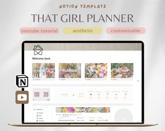 Notion Template Planner | Ultimate Life Planner | That Girl All in One Life Planner | Notion Dashboard Extended | Aesthetic Second Brain