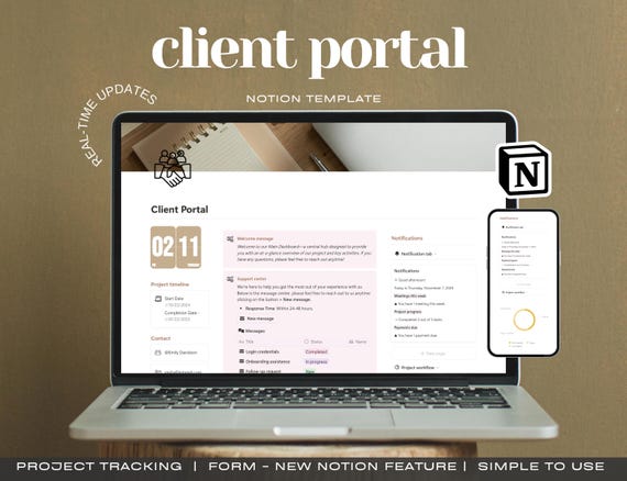 Notion Client Portal Template: Project Management Dashboard, Client tracker and business hub