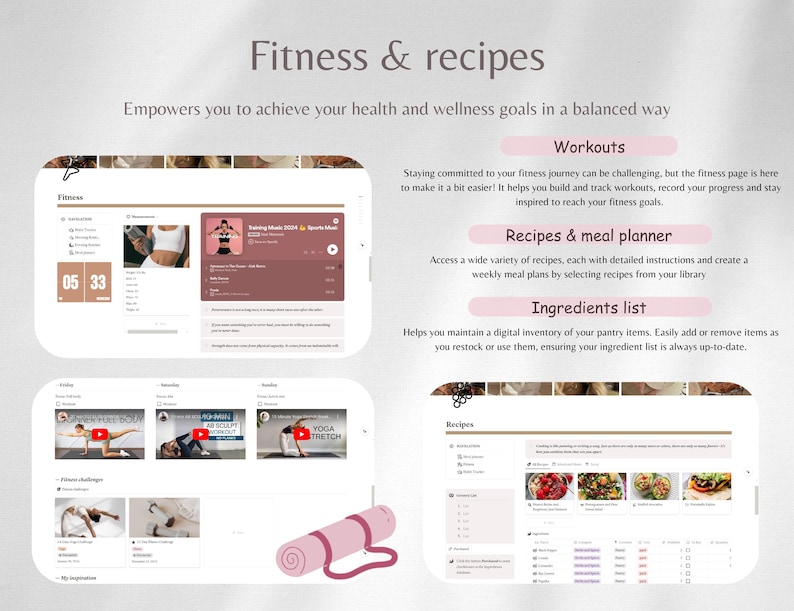 Fitness page heps you track your workouts and record your progress.