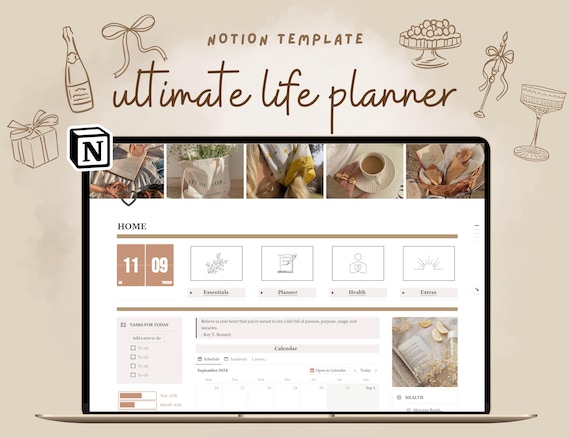 Notion Planner Template | Aesthetic Digital Planner | Editable All in One Life Planner | Notion Dashboard | That Girl Planner