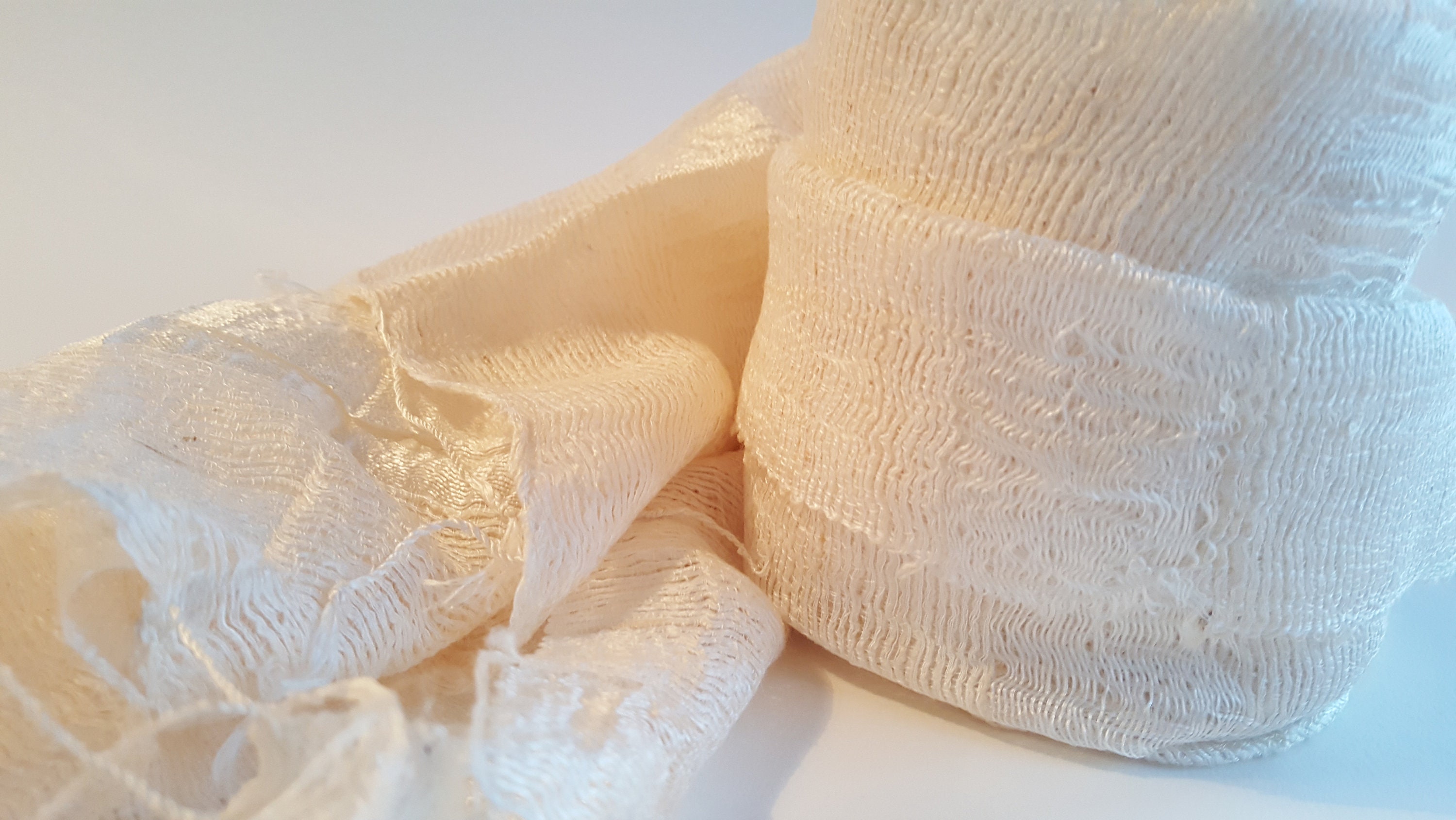 Hand made loomed white pearl silk and wool scarf