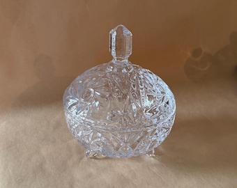 Vintage Cut Crystal Footed Lidded Candy Dish with Steeple Lid