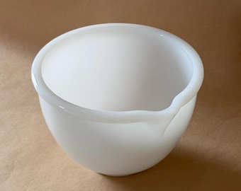 Vintage Glasbake Milk Glass Mixing Bowl - White Pour Spout Batter Bowl, Mid Century Kitchenware
