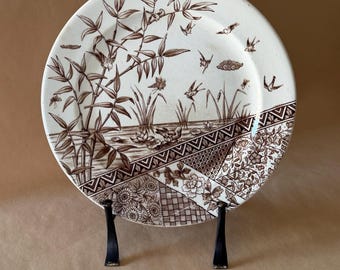 Antique W.H. Assiette Grindley Burmah, v. Pierre de fer brune Transferware 1883, fabriquée en Angleterre