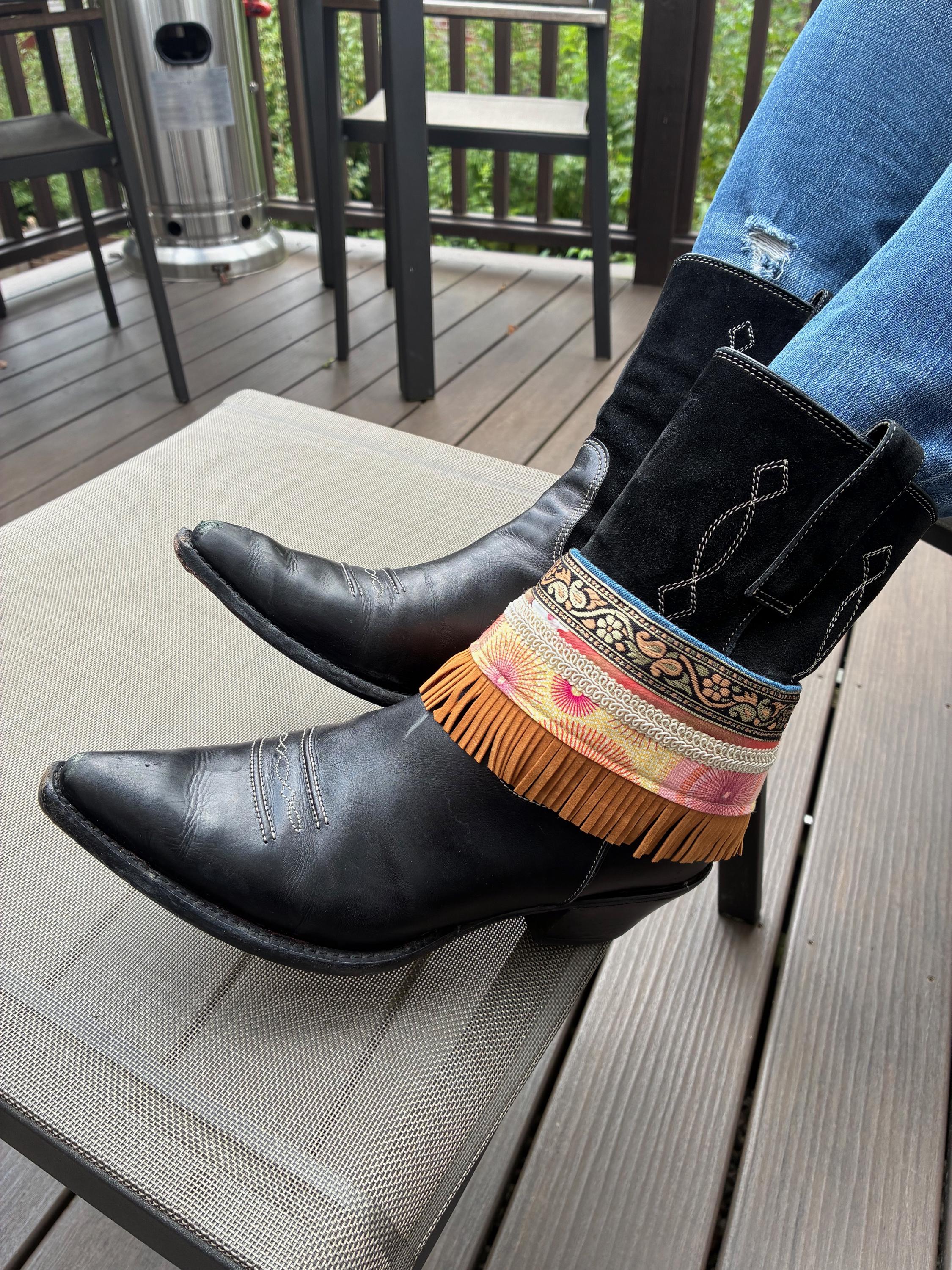 Boot Wrap With Suede Fringe and Trim – Handmade Boot Accessory - Etsy