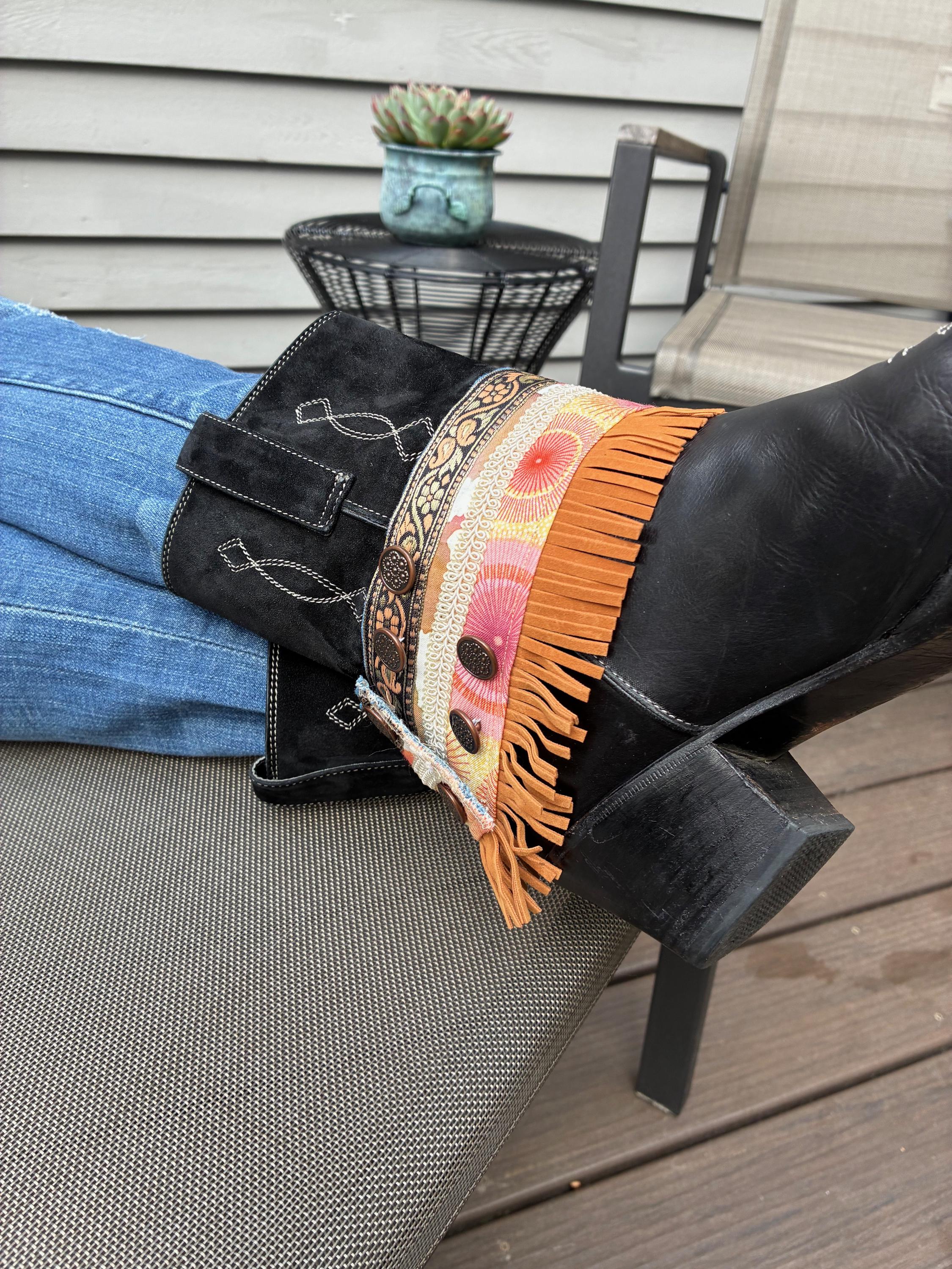 Boot Wrap With Suede Fringe and Trim – Handmade Boot Accessory - Etsy
