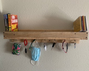 Keys/coat rack with shelf, key rack, coat rack, key rack with shelf, shelf with hooks, wooden key rack, rustic rack with shelf