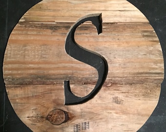 Round wooden initial cutout, wooden initial, initial, monogram, initial cutout, wooden letters, letters, wall hanging, door  hanging