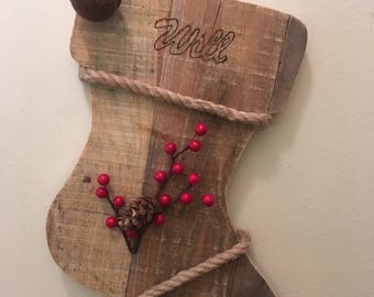 Rustic wooden stocking, wooden stocking, stocking, Christmas stocking, holiday decor, door hanger, wall hanging, Christmas
