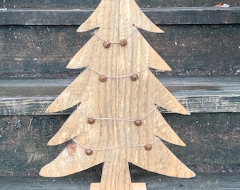 Christmas tree, rustic Christmas tree, rustic tree, wooden tree, jingle bells, rustic decorated Christmas tree, decorated tree, rustic