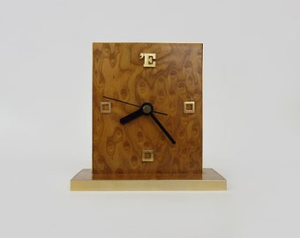 Vintage Italian 24k gold-plated wooden table clock