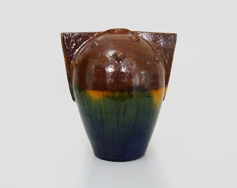 Rambervillers style flamed sandstone vase with ear. Sign