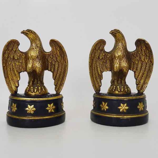 Very rare pair of Hollywood Regency golden eagle bookends by Borghese. 60s