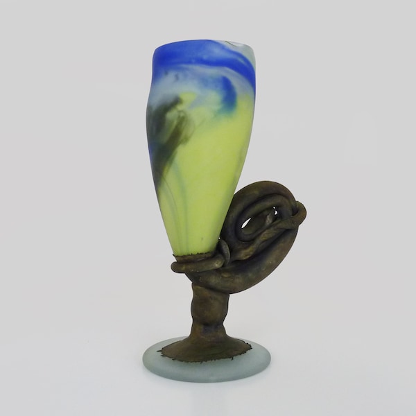 Vase Art Nouveau en pâte de verre multicolore. Style Gallé