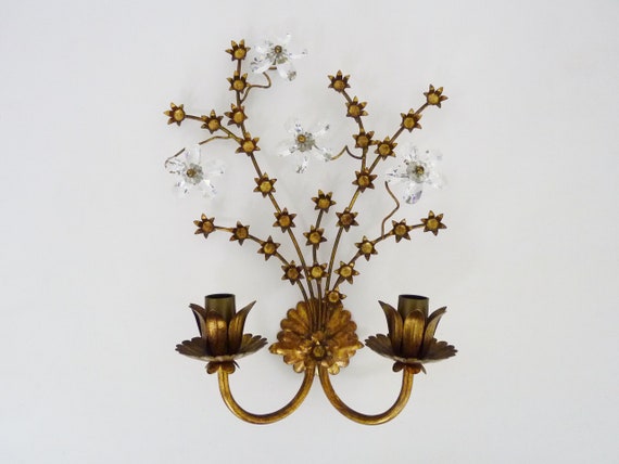 Magnifique applique murale vintage italienne avec cristal de Swarovski, 1970s