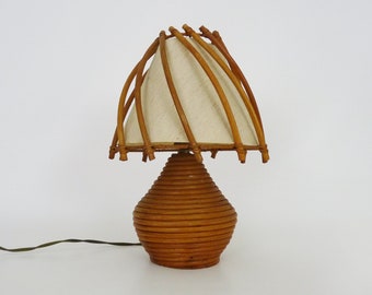 Lampe de chevet, lampe de table en rotin, bambou Louis Sognot