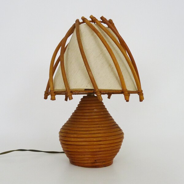 Lampe de chevet, lampe de table en rotin, bambou Louis Sognot