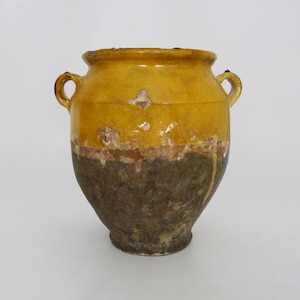 Magnifique pot à confit jaune vernissé, sud ouest de la France. Pot de conservation. Pyrénées XIXème