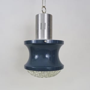 Vintage blue and gray pendant light in metal and plastic. space age