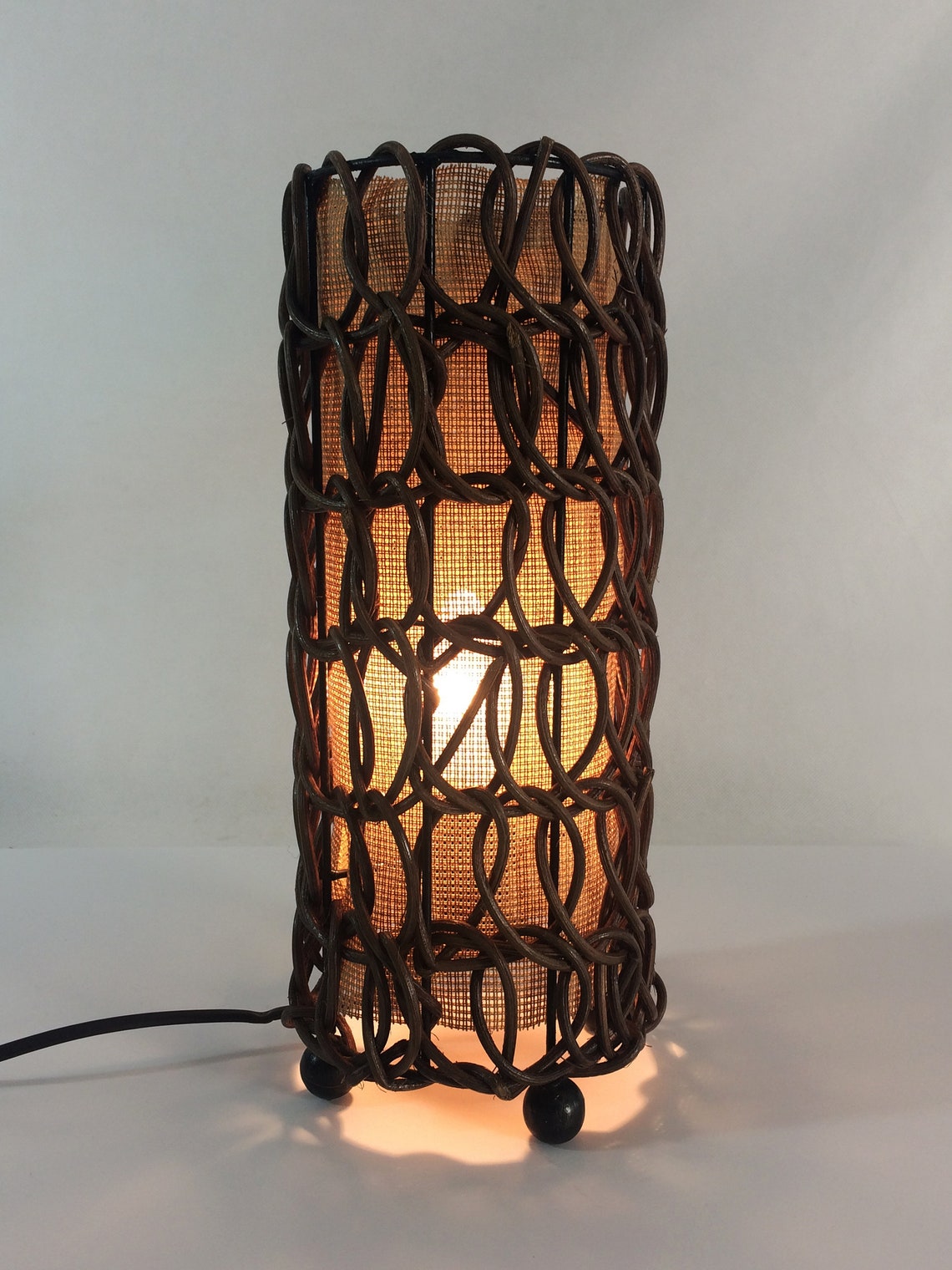 Bedside lamp woven wicker table lamp and fabric shade Etsy