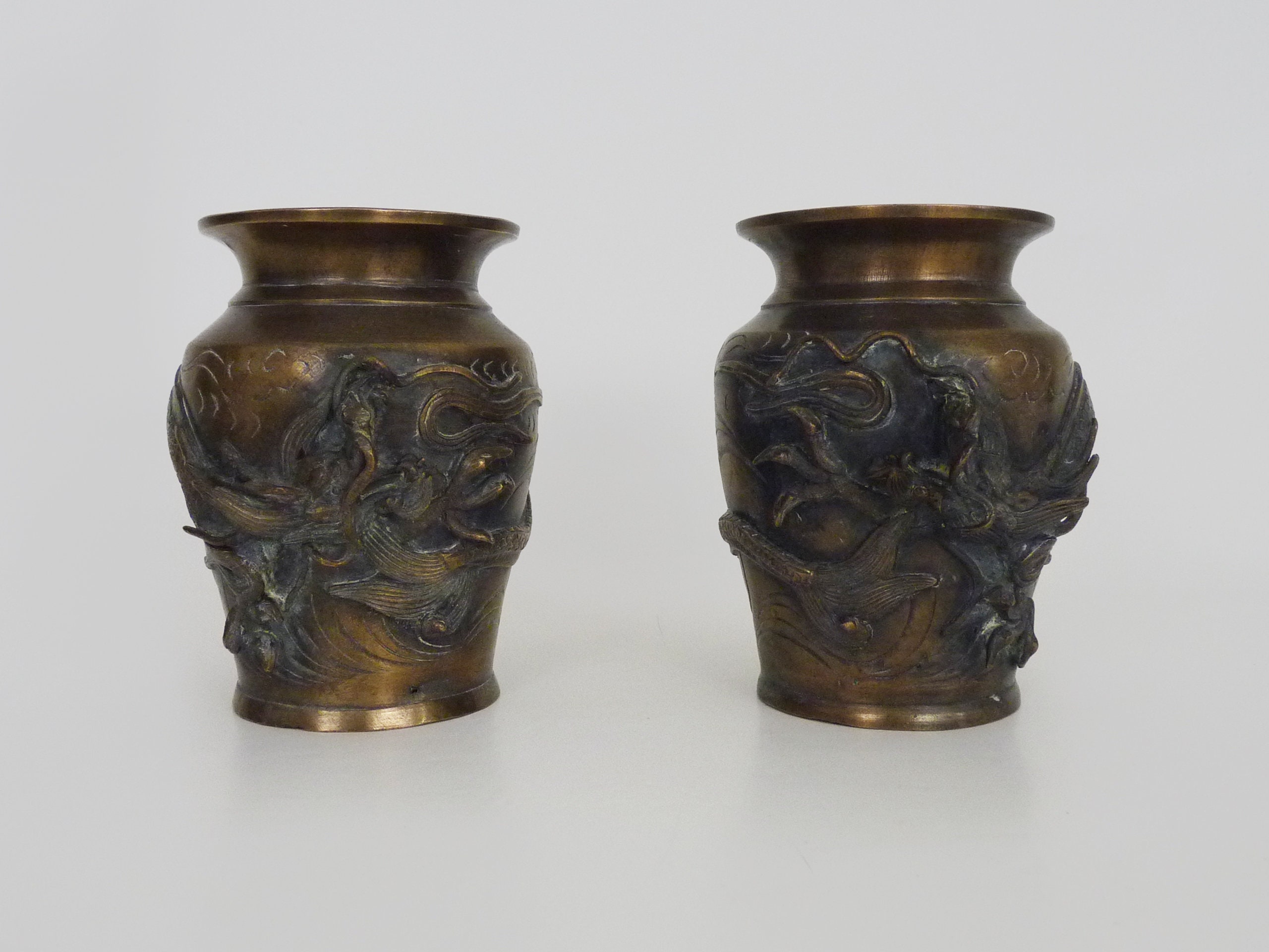 Pair of Japanese dragon vases in patinated bronze - 1900