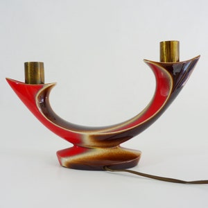 Vintage sculptural lamp Verceram art ceramic. Two-tone red lamp image 4