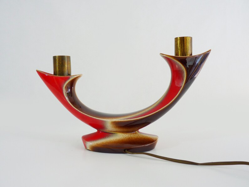 Vintage sculptural lamp Verceram art ceramic. Two-tone red lamp image 4