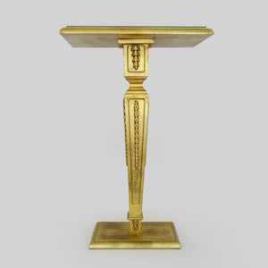 Console, pedestal table, side table in gilded wood, beveled mirror top. 1970s