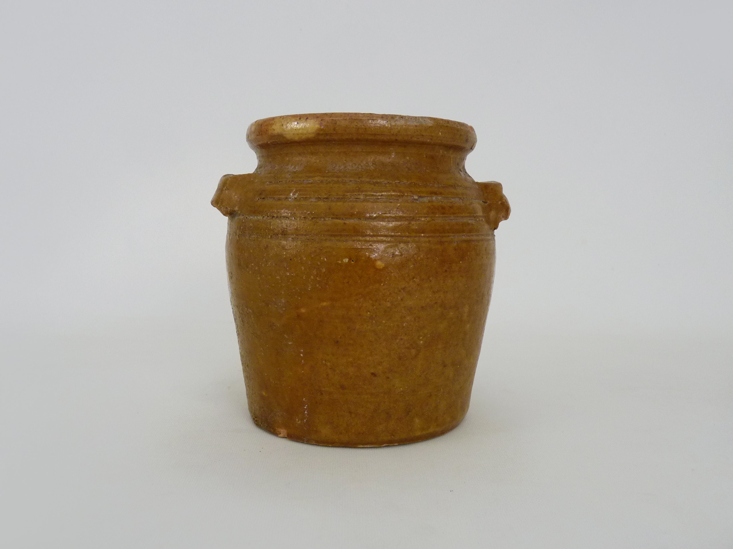 Petit Pot à Graisse en Terre Cuite Jaune Vernissé, Sud Ouest de La France. Pot Conservation
